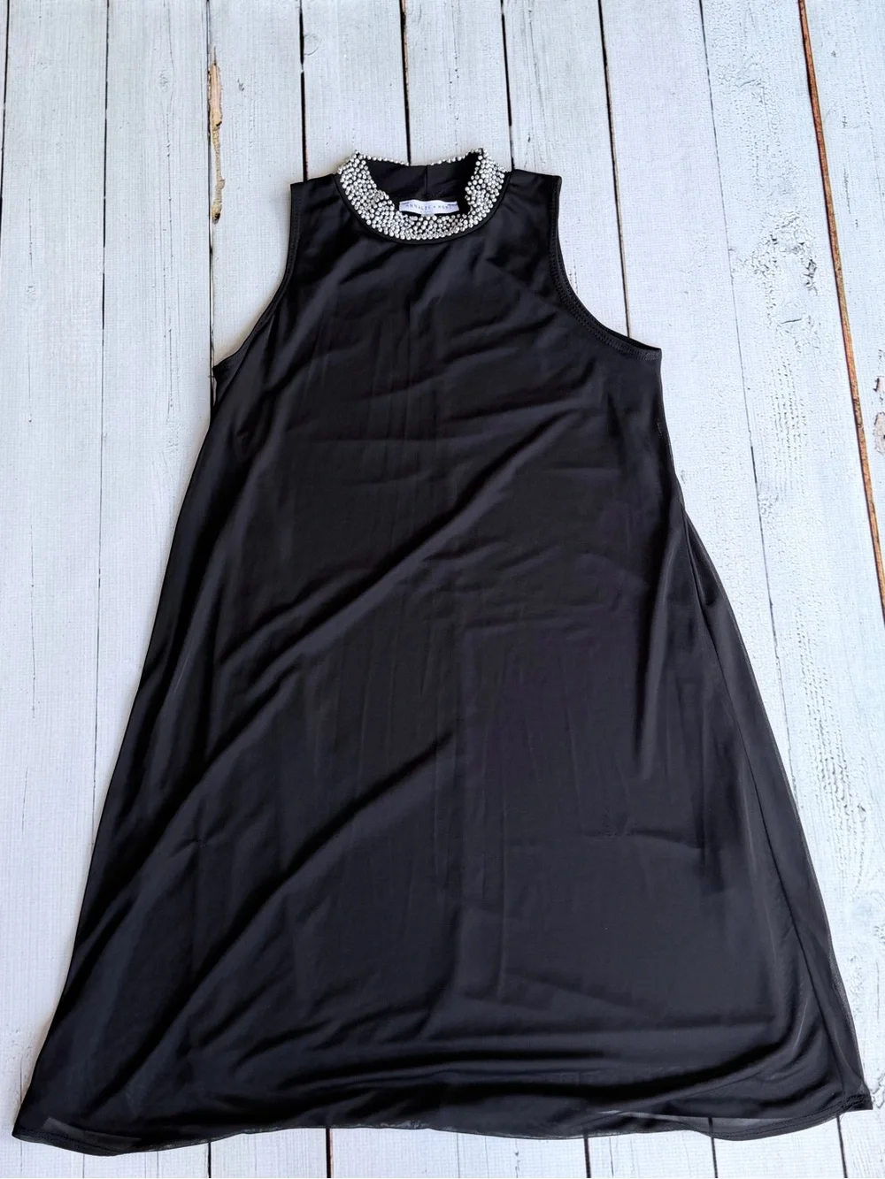 Annalee + Hope Black Swing Cocktail Dress - Pearl & Bead Embellished Collar